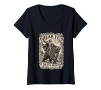 Mujer ¡Escucha! El Divertido Esposo ha Llegado Montando un Oso Camiseta Cuello V