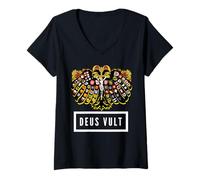 Mujer Escudo de águila de Doble Cabeza del Sacro Imperio Católico Romano Camiseta Cuello V