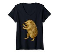 Mujer Escudo de erizo Renacimiento Fantasía Heráldica Animal Medieval Camiseta Cuello V