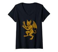 Mujer Escudo de gárgola Fantasía Renacentista Heráldica Monstruo Medieval Camiseta Cuello V