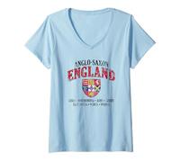 Mujer Escudo de Inglaterra anglosajona con letras blancas envejecidas Camiseta Cuello V
