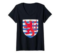 Mujer Escudo Medieval de Luxemburgo Roude Leiw Escudo Emblema Blazon Camiseta Cuello V
