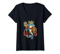 Mujer Escudo Tridente del Rey Delfín Camiseta Cuello V