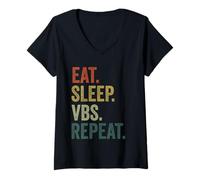 Mujer Escuela bíblica de vacaciones niños niños, comen sueño VBS repetir Camiseta Cuello V