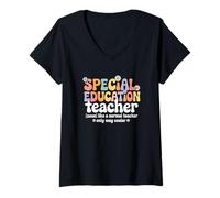 Mujer Escuela de inclusión de Maestros de educación Especial Retro Groovy Camiseta Cuello V