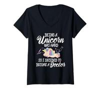 Mujer Escuela de Medicina Ser un Unicornio es difícil, así Que me convertí en médico Camiseta Cuello V