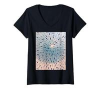 Mujer Escuela De Peces Patrón Azul Océano Remolino Arte Costero Camiseta Cuello V