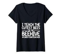Mujer Escuela Dominical Enseña a Las Abejas más Lindas en Beehive Christian Teacher Camiseta Cuello V