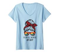 Mujer Escuela Enfermera Off Duty desordenado moño Playa Puesta de Sol Divertido Camiseta Cuello V