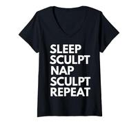 Mujer Escultor de Esculpir la Siesta del sueño Escultor de repetición Camiseta Cuello V