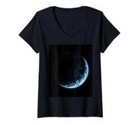 Mujer Esfera de la Tierra Pequeña Área iluminada Mínimo Escena Oscura Vista Limpia Camiseta Cuello V