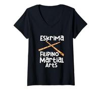 Mujer Eskrima Kali Arnis Filipino Artes Marciales Stick Lucha Camiseta Cuello V