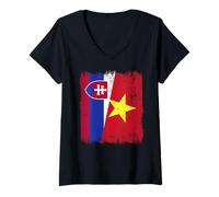 Mujer Eslovaquia Vietnam Media Bandera Eslovaco Vietnamita Historia Camiseta Cuello V