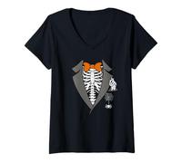 Mujer Esmoquin Esqueleto Costilla Jaula Divertida Fiesta de Halloween Huesos Mexicanos Camiseta Cuello V