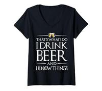 Mujer Eso es lo que hago Bebo cerveza y sé cosas Cerveza divertida Camiseta Cuello V