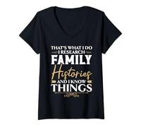 Mujer Eso es lo Que Hago Investigo Historias Familiares Y Sé Cosas Camiseta Cuello V