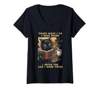 Mujer Eso es lo Que Hago Leo Libro Bebo té y sé Cosas Camiseta Cuello V