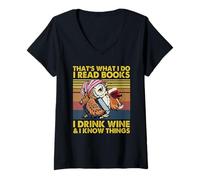 Mujer Eso es lo Que Hago Leo Libros Bebo Vino Sé Cosas Camiseta Cuello V