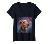 Mujer Espacio Airedale Terrier Camiseta Cuello V