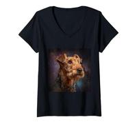 Mujer Espacio Airedale Terrier Camiseta Cuello V