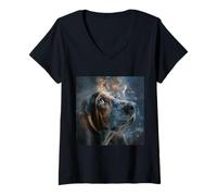 Mujer Espacio Basset Hound Camiseta Cuello V