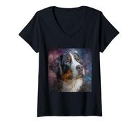 Mujer Espacio Bernese Mountain Dog Camiseta Cuello V