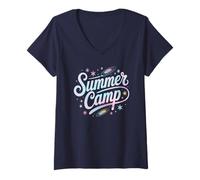 Mujer Espacio Campamento DE Verano Matemáticas Stem Anfitrión Aventura al Camiseta Cuello V