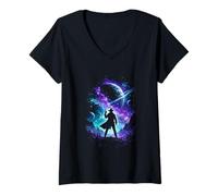 Mujer Espacio Cowboy Ciencia Ficción Silueta Galáctica Arte Occidental Camiseta Cuello V
