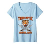 Mujer Espada Dao de Artes Marciales Chinas de Kung-fu Estilo Tigre Camiseta Cuello V