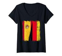 Mujer España Alemania Media Bandera Patrimonio Alemán Español Camiseta Cuello V