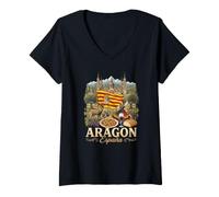 Mujer España Aragón España Travel Culture Bandera Regional Camiseta Cuello V