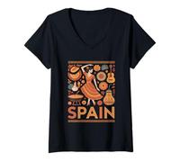 Mujer España Divertida Cultura Española Guitarra Flamenca Paella Camiseta Cuello V