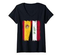 Mujer España Irak Media Bandera Española Irak Jersey Camiseta Cuello V