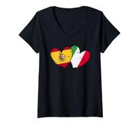 Mujer España, Italia, bandera, corazones, patrimonio español italiano Camiseta Cuello V