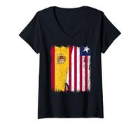 Mujer España Liberia Media Bandera Española Liberiana Jersey Camiseta Cuello V