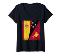 Mujer España Papúa Nueva Guinea Media Bandera Español PNG Patrimonio Camiseta Cuello V