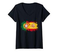 Mujer España y Portugal Juntos, Mitad Español, Mitad Portugués Camiseta Cuello V