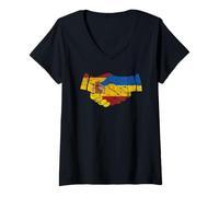 Mujer España y Ucrania Amistad Handshake Banderas Vintage Camiseta Cuello V