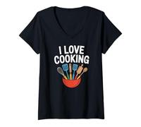 Mujer Espátula batidora I Love Cooking Enthusiast Camiseta Cuello V
