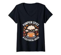 Mujer Especias de calabaza y temor existencial Halloween Camiseta Cuello V