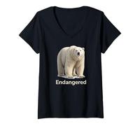 Mujer Especies Animales en Peligro de extinción del Oso Polar Camiseta Cuello V