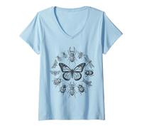 Mujer Especies de Entomología Científica de Insectos Centrados en Mariposas Camiseta Cuello V