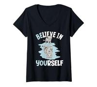 Mujer Espejo reflectante con diseño de tigre y gato de Believe In Yourself Camiseta Cuello V