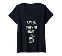 Mujer Espeleología alimenta mi corazón Cave Explorer Espeleología Pasatiempo Camiseta Cuello V