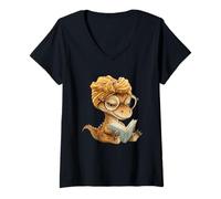 Mujer Espeluznante Cara de Payaso, gráfico de Terror gótico, Ojos Muy Abiertos, Sonrisa Oscura Camiseta Cuello V