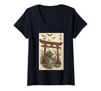 Mujer Espeluznante Santuario Japonés Puerta Torii Vintage Ukiyo-e Camiseta Cuello V