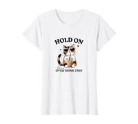 Mujer Espera, déjame pensar demasiado en esto, gato con infusión fría, café helado Camiseta