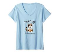 Mujer Espera, déjame pensar demasiado en esto, gato con infusión fría, café helado Camiseta Cuello V