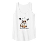 Mujer Espera, déjame pensar demasiado en esto, gato con infusión fría, café helado Camiseta sin Mangas
