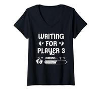 Mujer Esperando a Que el Jugador 3 mamá Gamer Sea Embarazo Arte Camiseta Cuello V